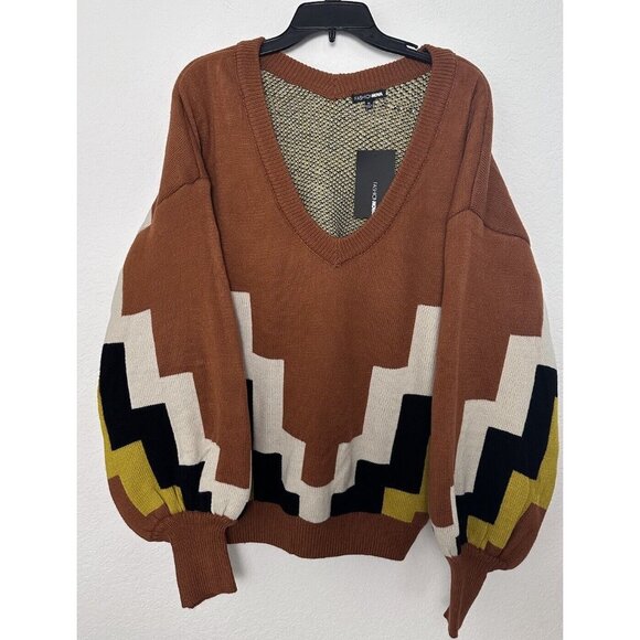 Fashion Nova Sweaters - NWT Fashion Nova Womens Sweater Sz XL Colorblock Brown Oversized Grandpacore Y2K